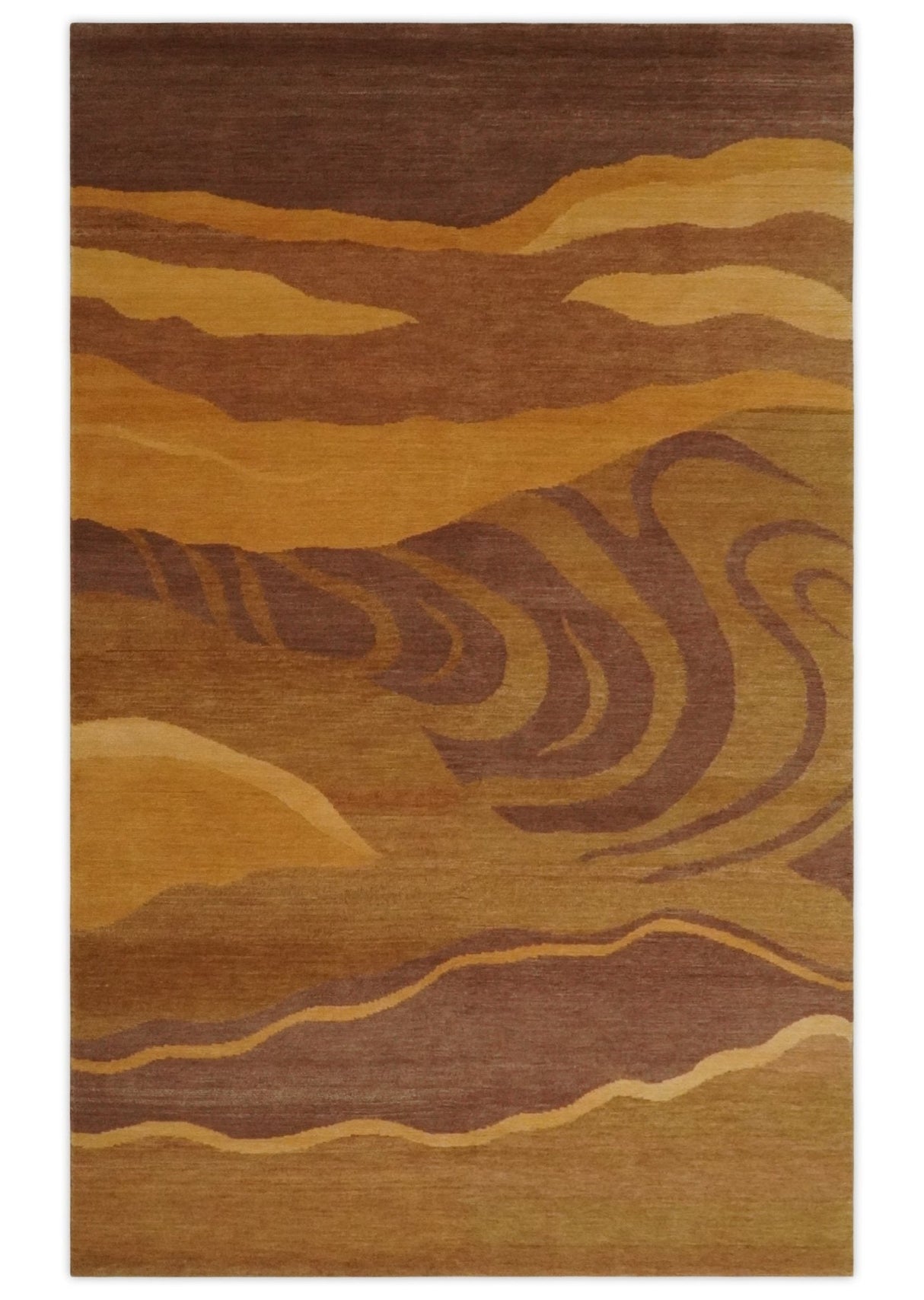 Gold, Rust and Brown Modern abstract 5x8 Handloom Wool Area Rug