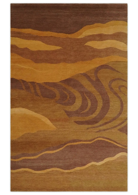 Gold, Rust and Brown Modern abstract 5x8 Handloom Wool Area Rug