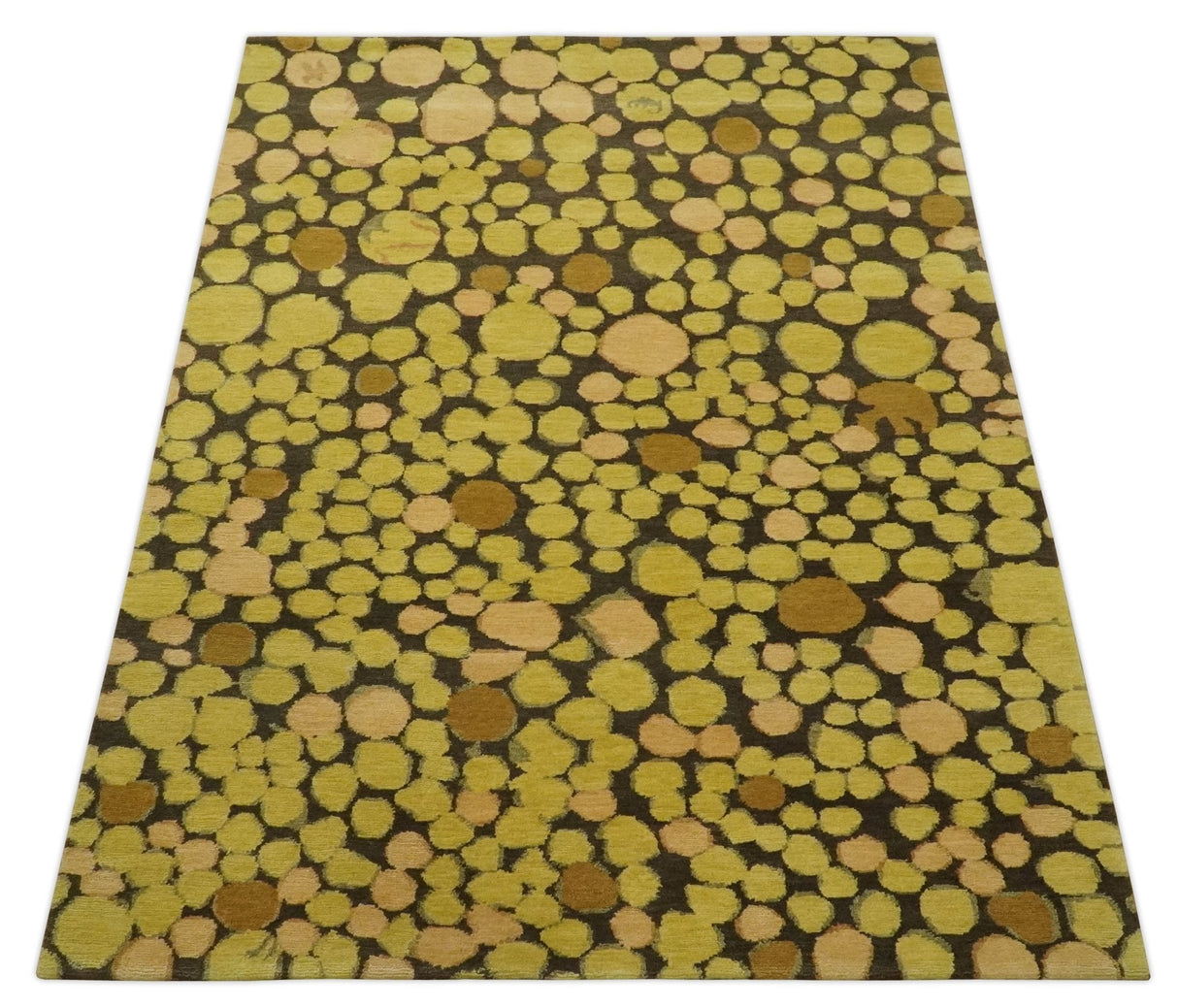 Gold and charcoal Dot 5.6x7 Hand loom wool and art silk Area Rug