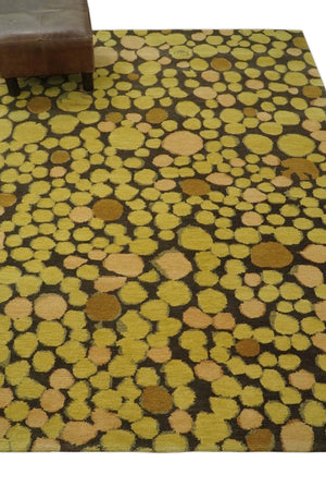 Gold and charcoal Dot 5.6x7 Hand loom wool and art silk Area Rug