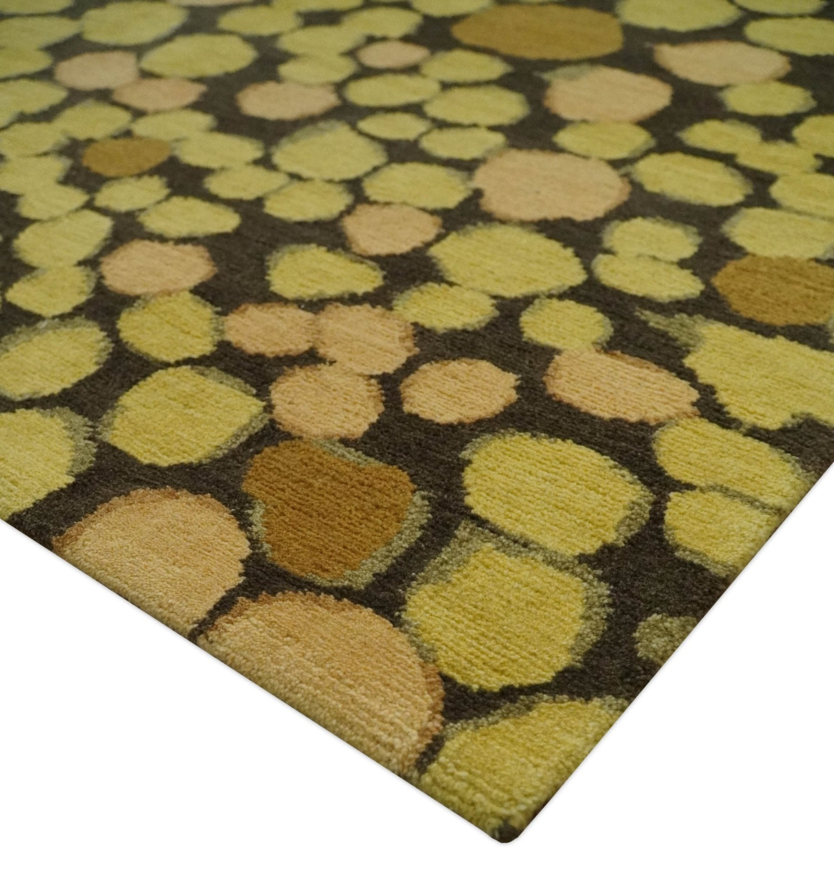 Gold and charcoal Dot 5.6x7 Hand loom wool and art silk Area Rug