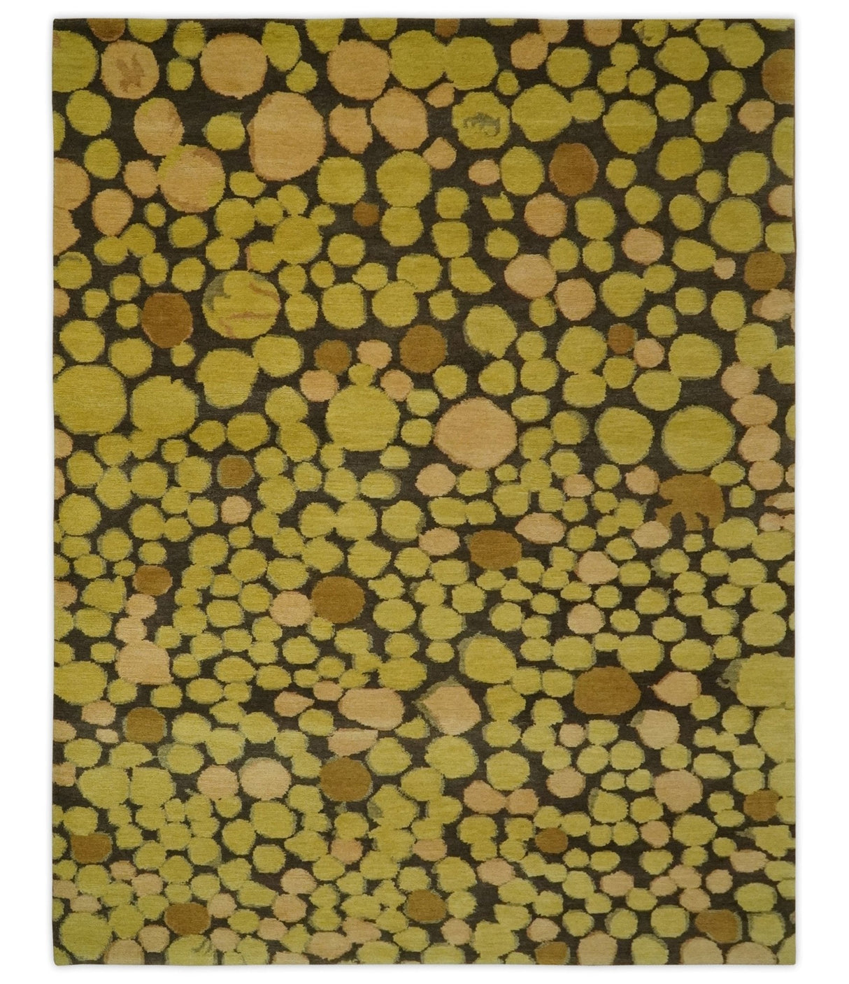 Gold and charcoal Dot 5.6x7 Hand loom wool and art silk Area Rug