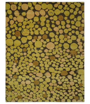 Gold and charcoal Dot 5.6x7 Hand loom wool and art silk Area Rug