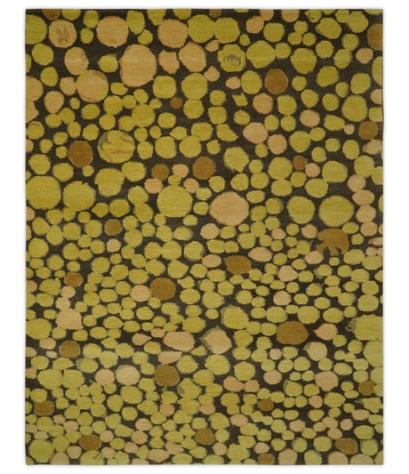 Gold and charcoal Dot 5.6x7 Hand loom wool and art silk Area Rug