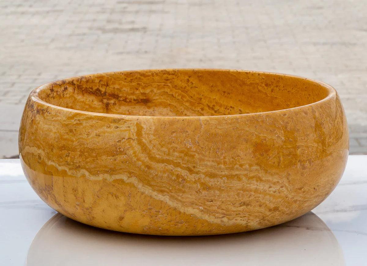 Golden Sienna Travertine Natural Stone Bathroom Above Vanity Vessel Sink