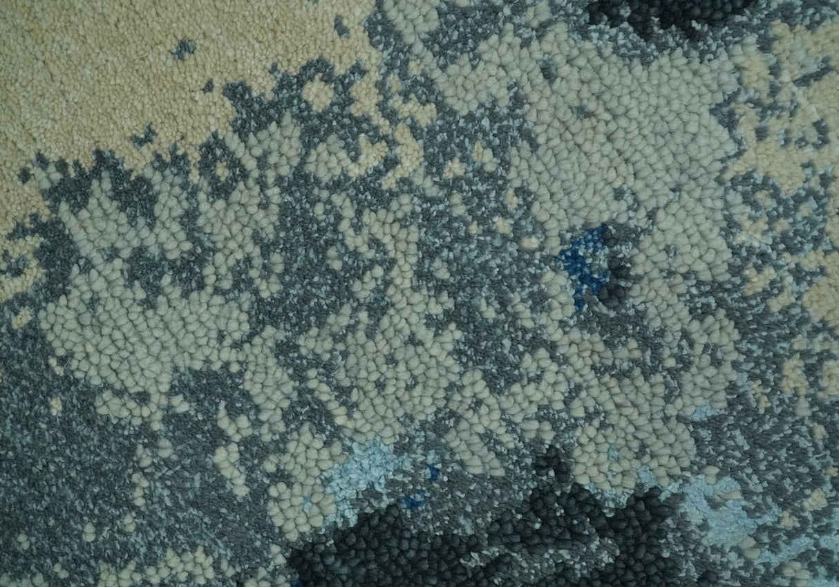 Gray, Blue and Black Modern Abstract 5x8 Hand Knotted wool area rug