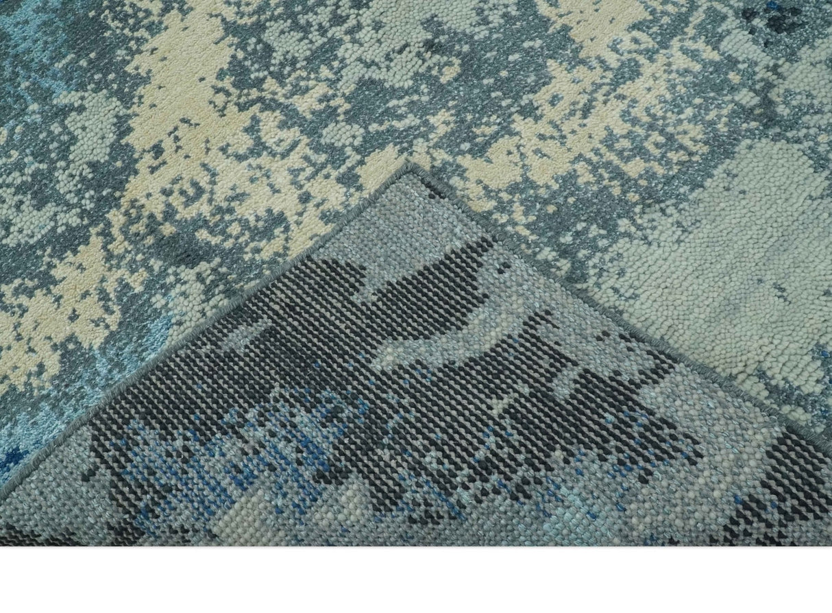 Gray, Blue and Black Modern Abstract 5x8 Hand Knotted wool area rug