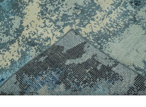 Gray, Blue and Black Modern Abstract 5x8 Hand Knotted wool area rug