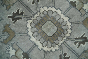 Gray, Ivory, Olive and Charcoal Hand Knotted Medallion 8x10 Traditional Oushak wool Area Rug