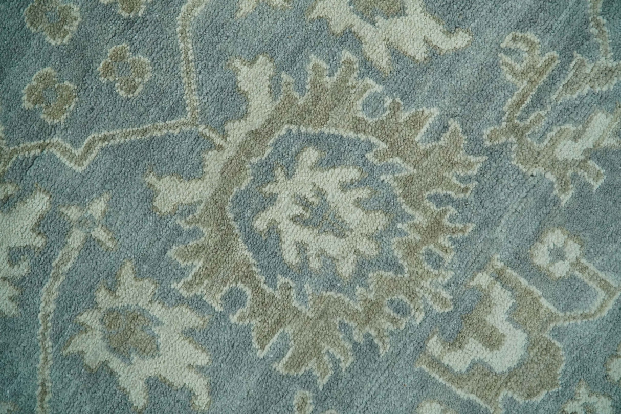 Gray, Ivory and Green Hand Knotted Traditional Oriental Oushak 9x12 wool Area Rug