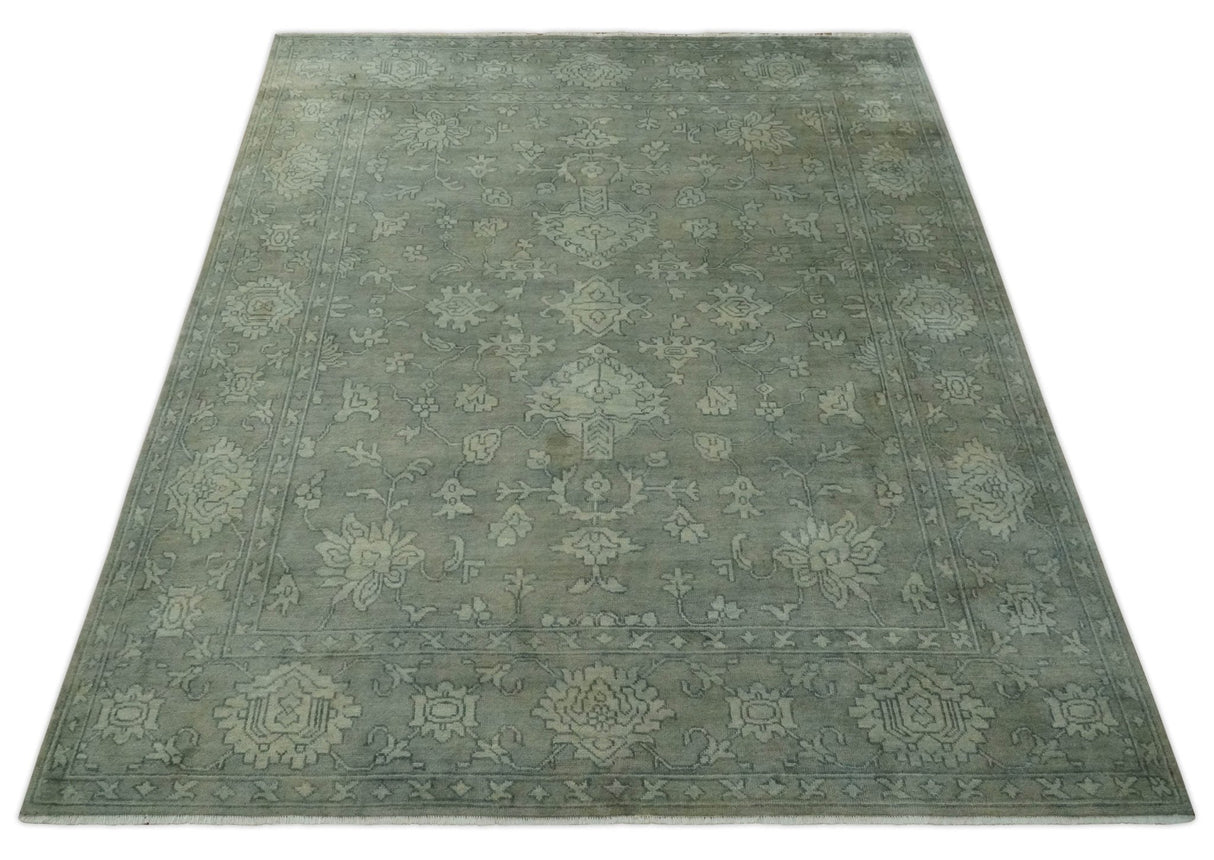 Gray, Silver and Charcoal Hand Knotted antique look Traditional Oushak 8x10 wool area Rug