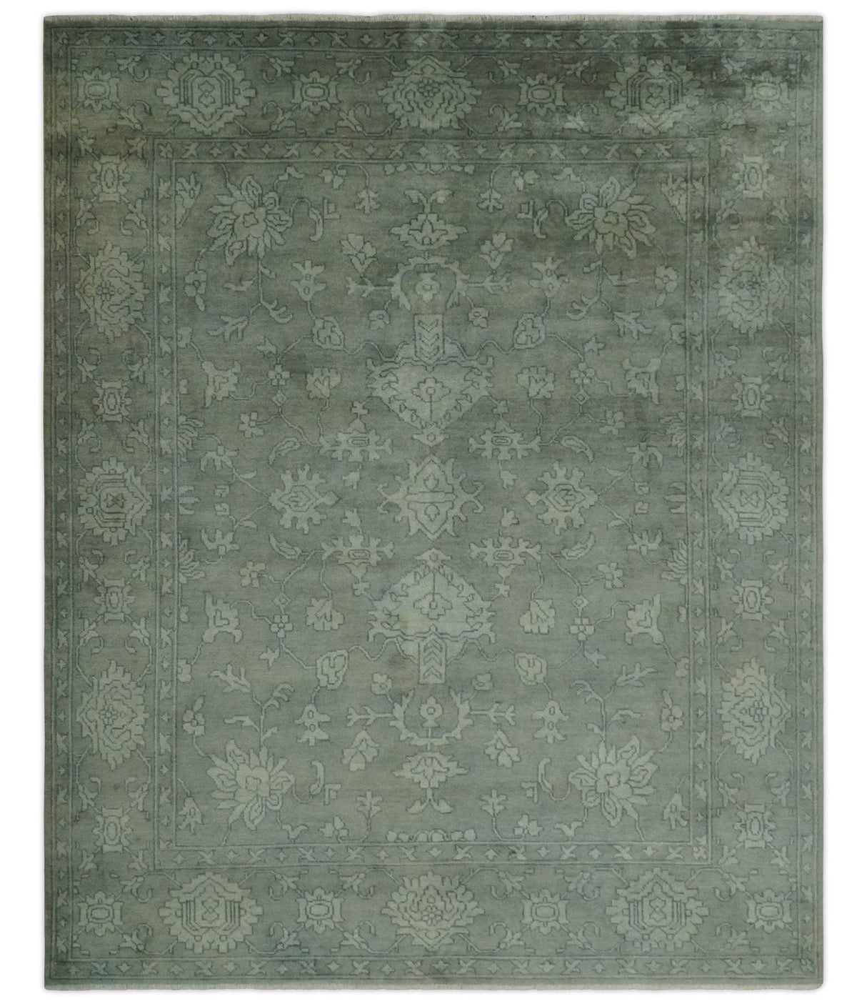 Gray, Silver and Charcoal Hand Knotted antique look Traditional Oushak 8x10 wool area Rug