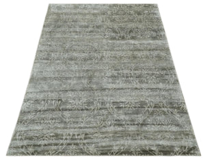 Gray, Silver and Charcoal Traditional ikat design 6x9 Hand knotted wool and Bamboo Silk area Rug