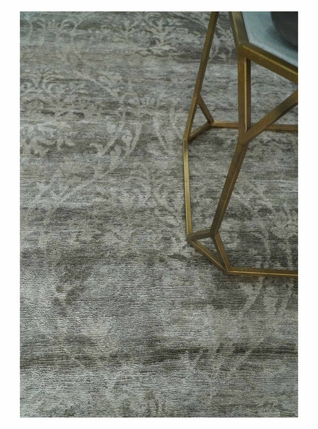 Gray, Silver and Charcoal Traditional ikat design 6x9 Hand knotted wool and Bamboo Silk area Rug