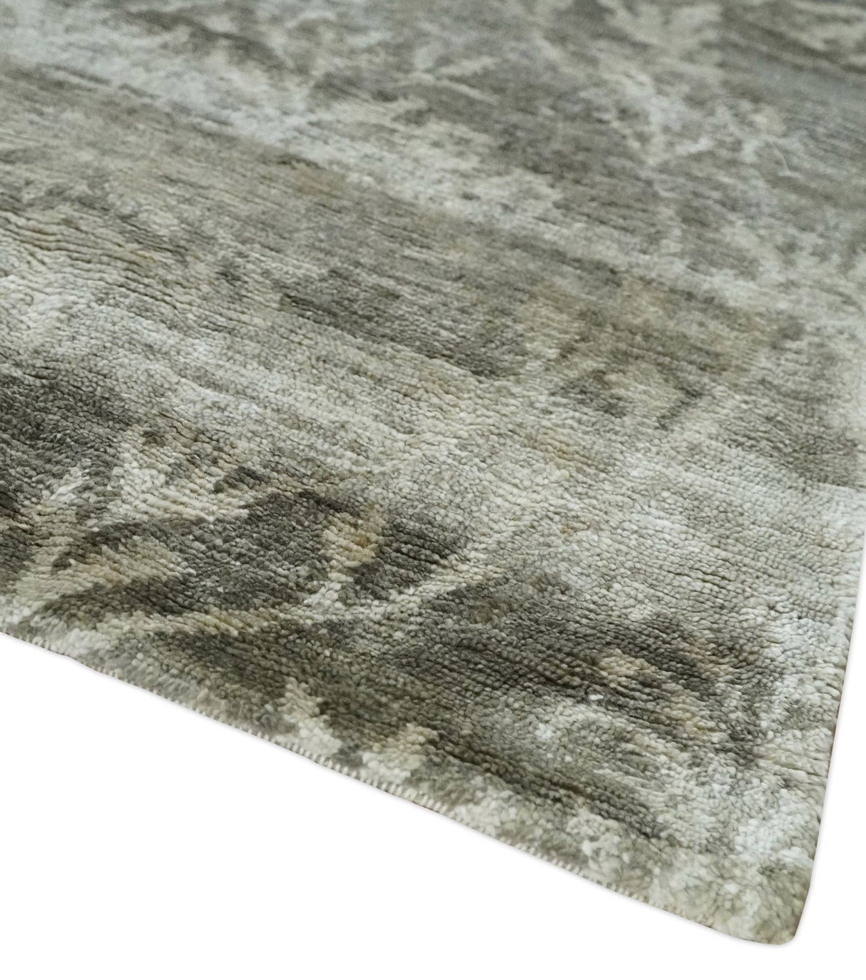 Gray, Silver and Charcoal Traditional ikat design 6x9 Hand knotted wool and Bamboo Silk area Rug