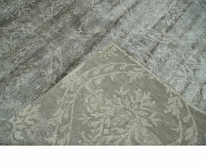 Gray, Silver and Charcoal Traditional ikat design 6x9 Hand knotted wool and Bamboo Silk area Rug