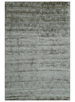 Gray, Silver and Charcoal Traditional ikat design 6x9 Hand knotted wool and Bamboo Silk area Rug