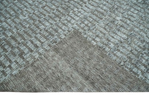 Gray and Charcoal Geometrical Bricks Design Hand carved Texture Hand Knotted 10x14 Wool and Silk Area Rug