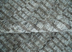Gray and Charcoal Geometrical Bricks Design Hand carved Texture Hand Knotted 10x14 Wool and Silk Area Rug