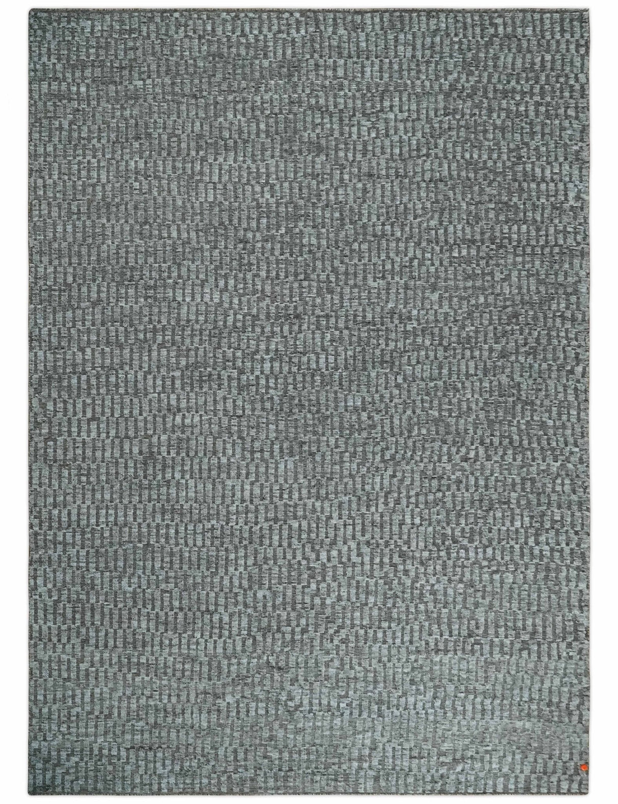Gray and Charcoal Geometrical Bricks Design Hand carved Texture Hand Knotted 10x14 Wool and Silk Area Rug