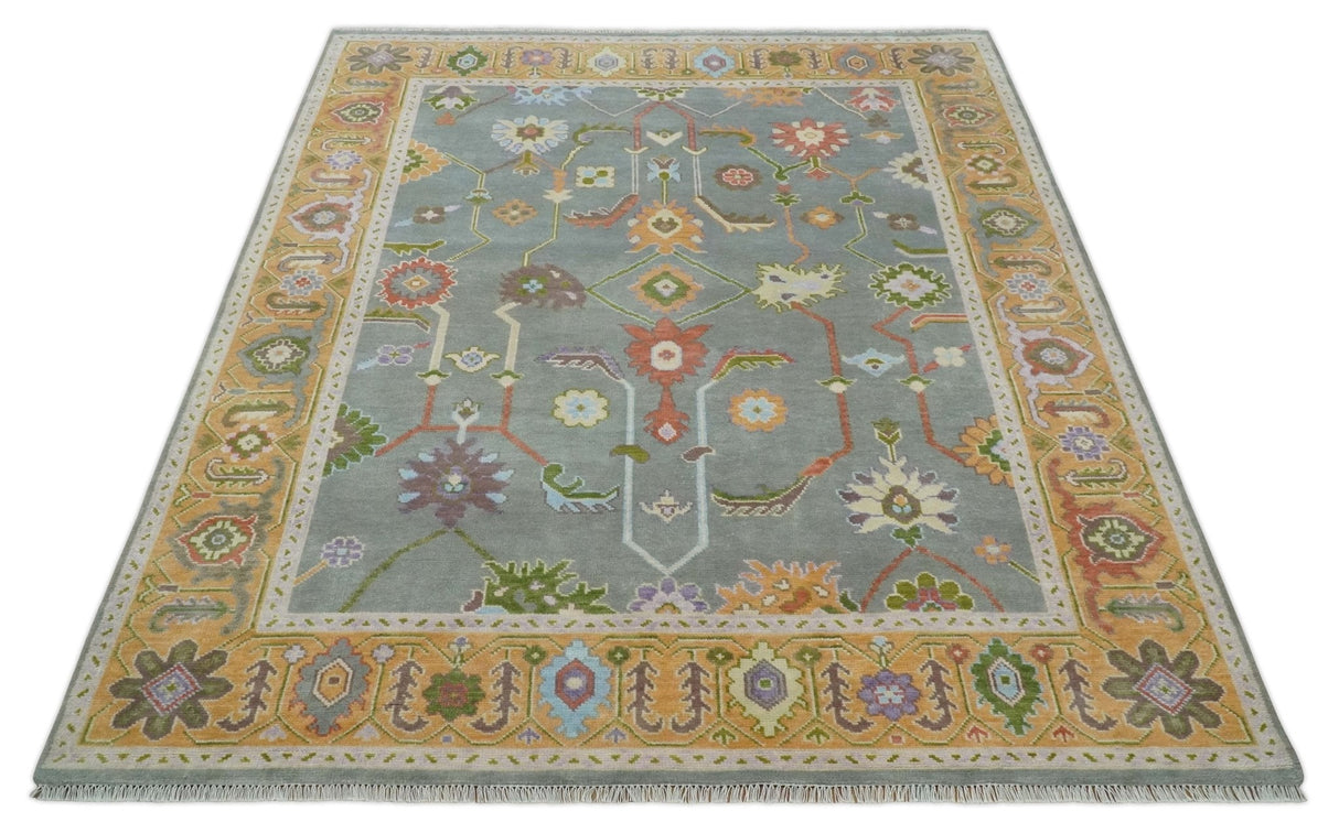 Gray and Gold Hand knotted 8x10 And 9x12 Traditional Oushak wool Area Rug