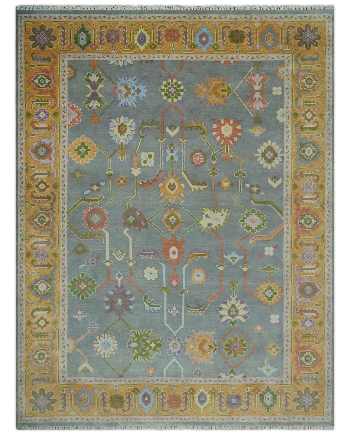 Gray and Gold Hand knotted 8x10 And 9x12 Traditional Oushak wool Area Rug