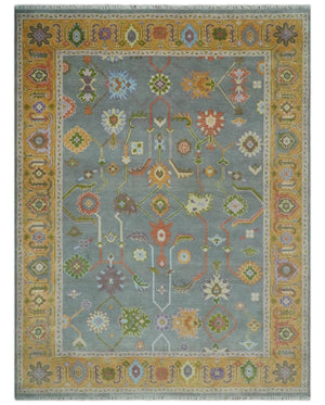 Gray and Gold Hand knotted 8x10 And 9x12 Traditional Oushak wool Area Rug