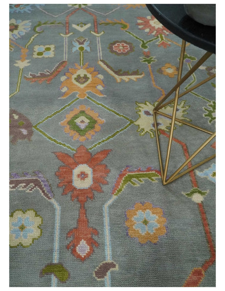 Gray and Gold Hand knotted 8x10 And 9x12 Traditional Oushak wool Area Rug