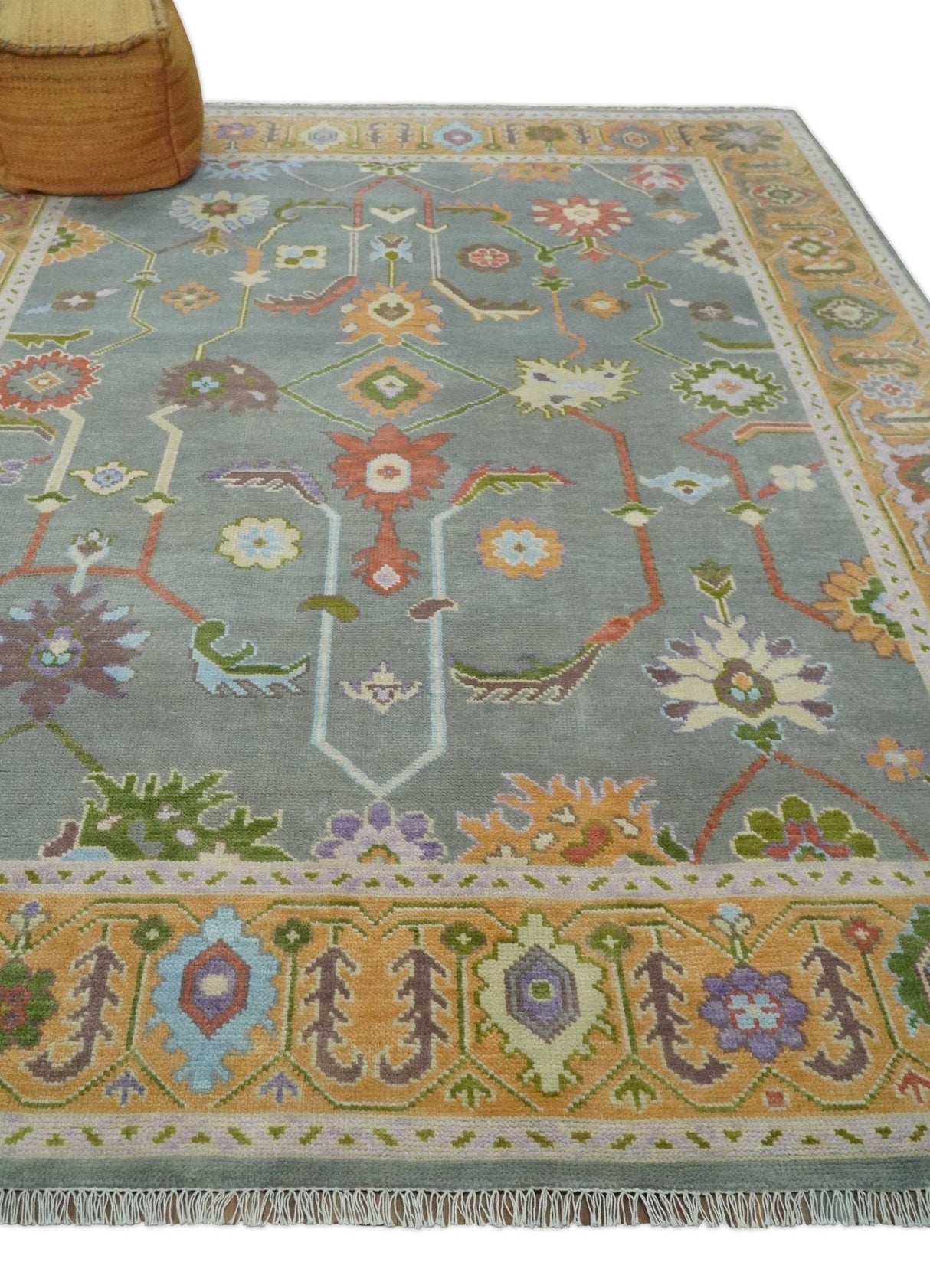 Gray and Gold Hand knotted 8x10 And 9x12 Traditional Oushak wool Area Rug