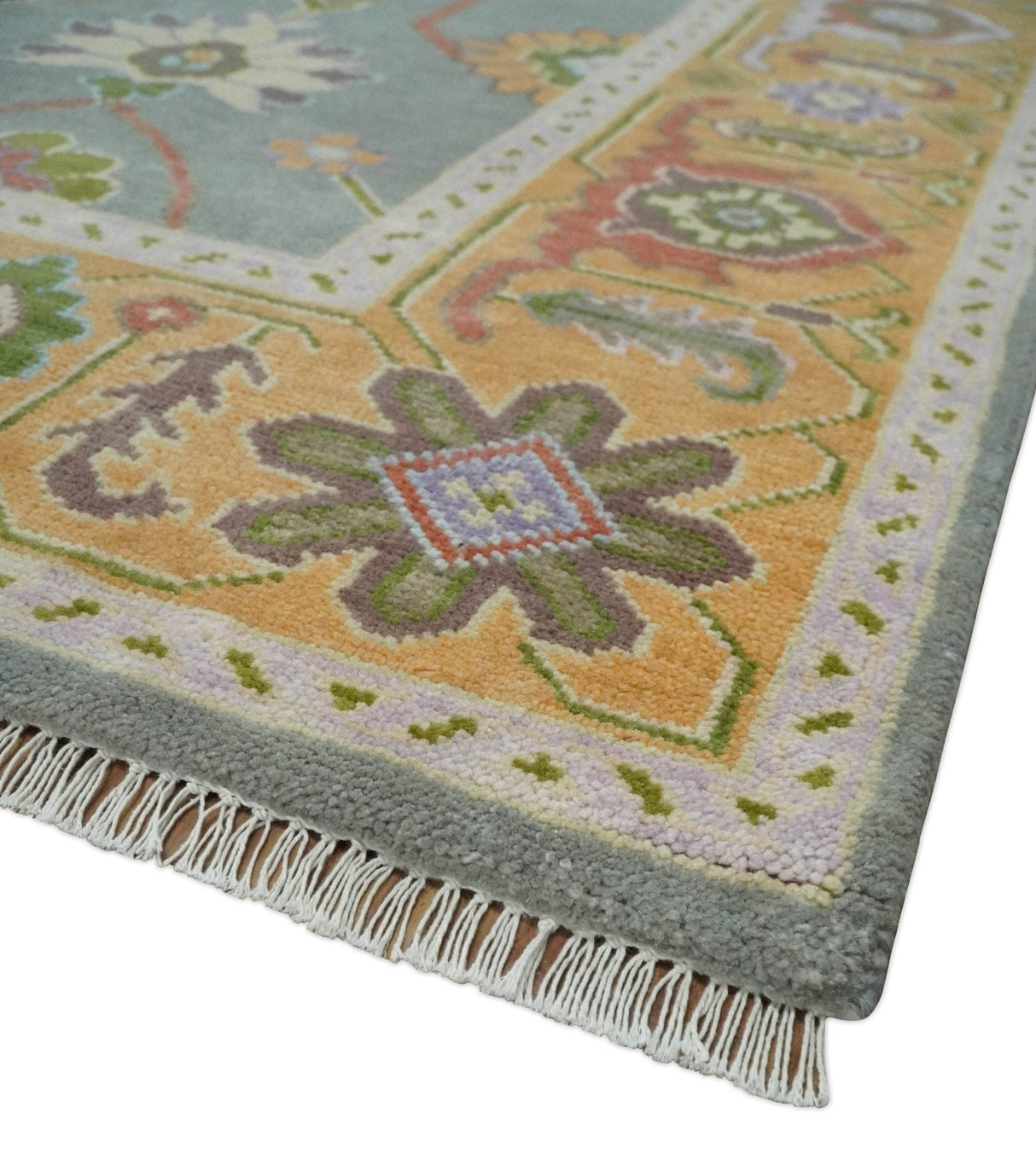 Gray and Gold Hand knotted 8x10 And 9x12 Traditional Oushak wool Area Rug