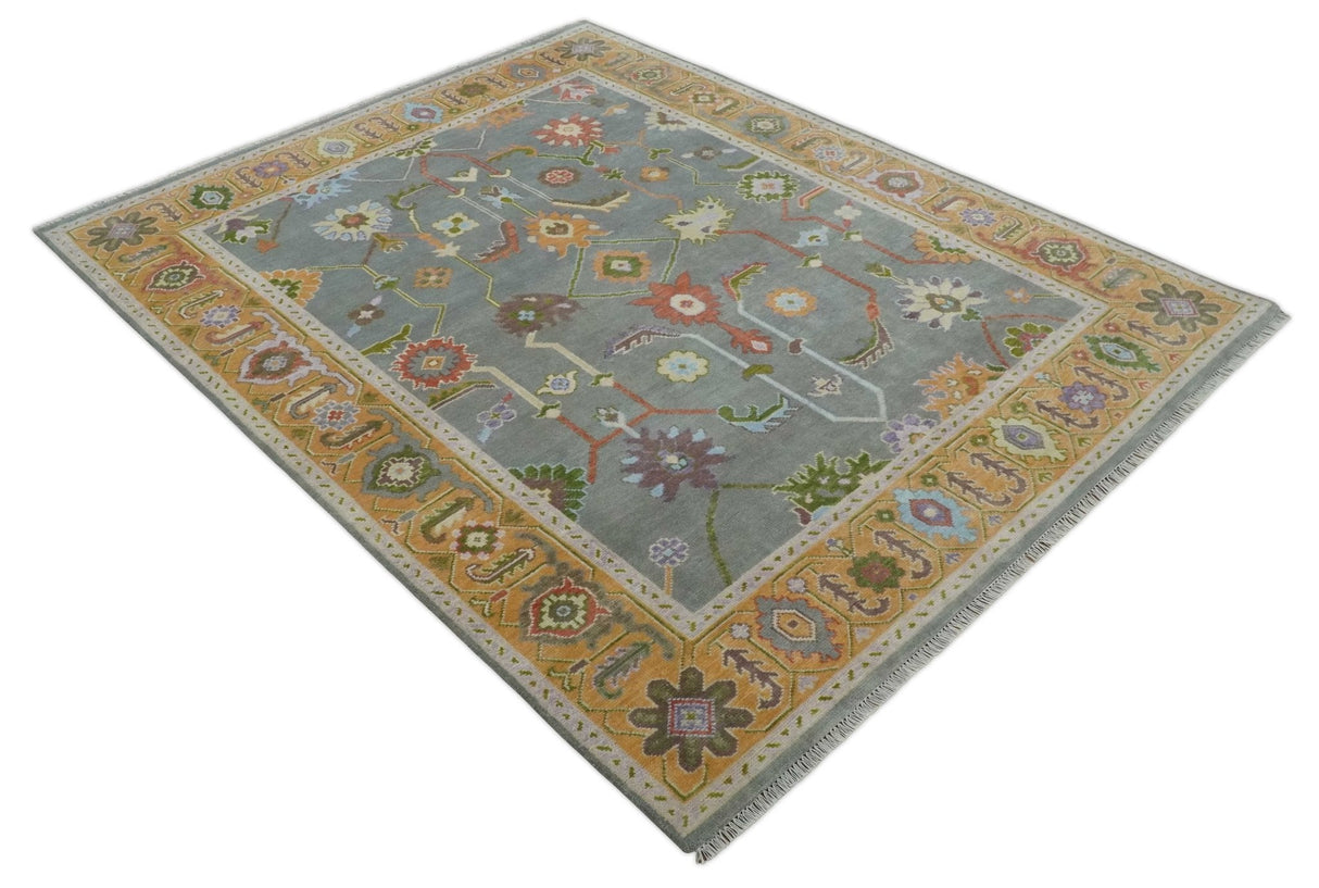 Gray and Gold Hand knotted 8x10 And 9x12 Traditional Oushak wool Area Rug