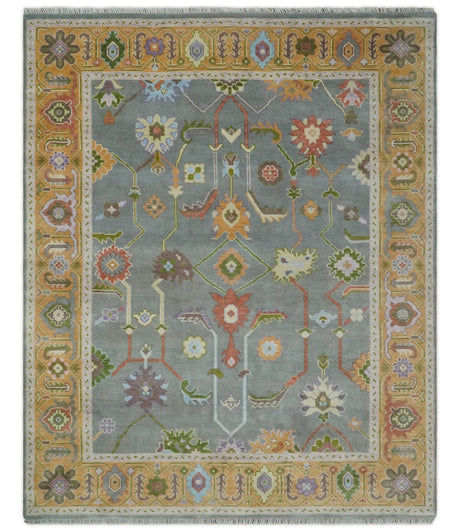 Gray and Gold Hand knotted 8x10 And 9x12 Traditional Oushak wool Area Rug