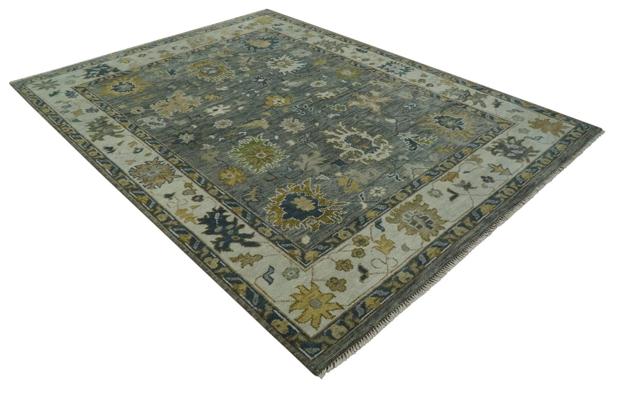 Gray and Ivory Hand Knotted Traditional Oushak 9x12 Wool Area Rug