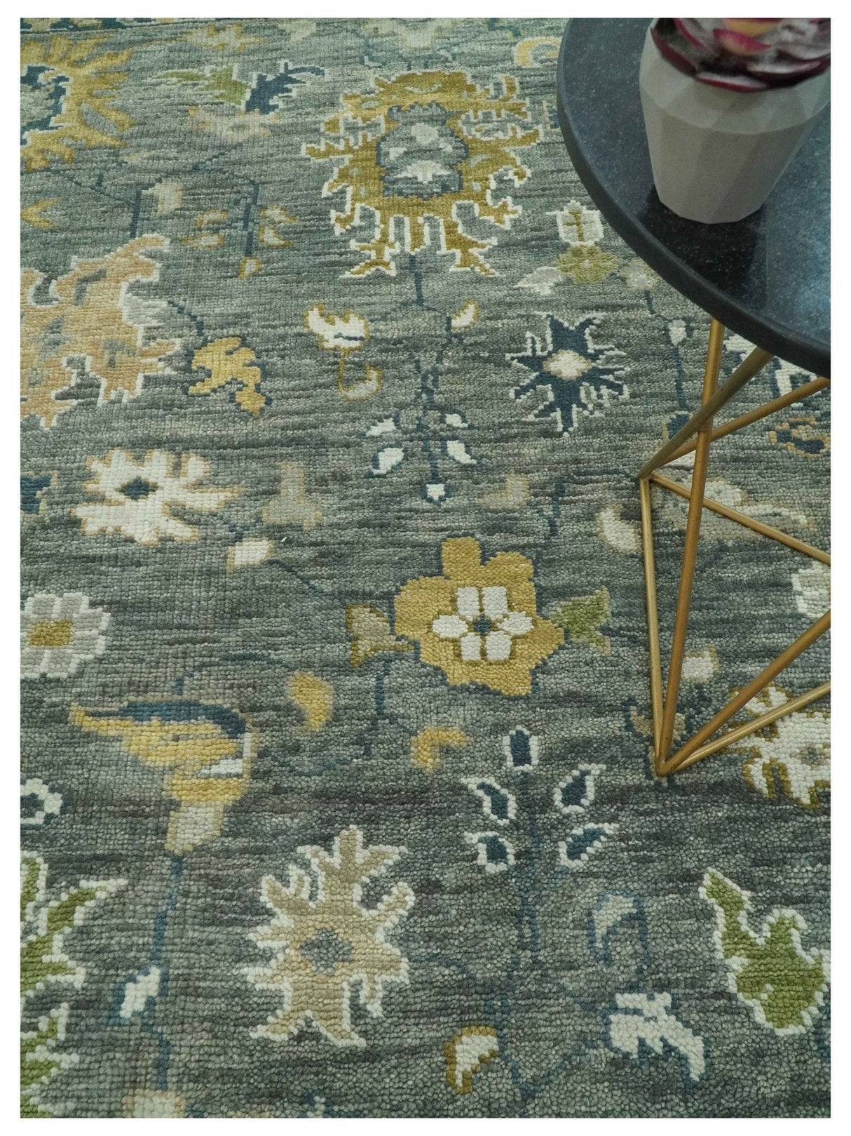 Gray and Ivory Hand Knotted Traditional Oushak 9x12 Wool Area Rug