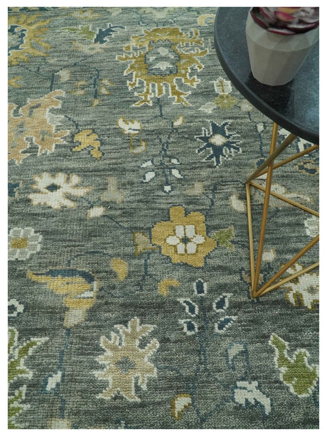 Gray and Ivory Hand Knotted Traditional Oushak 9x12 Wool Area Rug