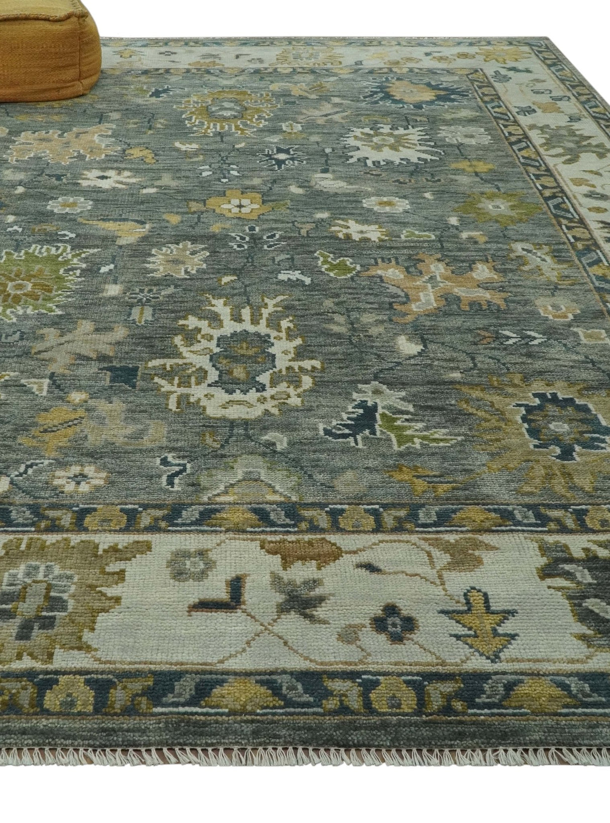 Gray and Ivory Hand Knotted Traditional Oushak 9x12 Wool Area Rug