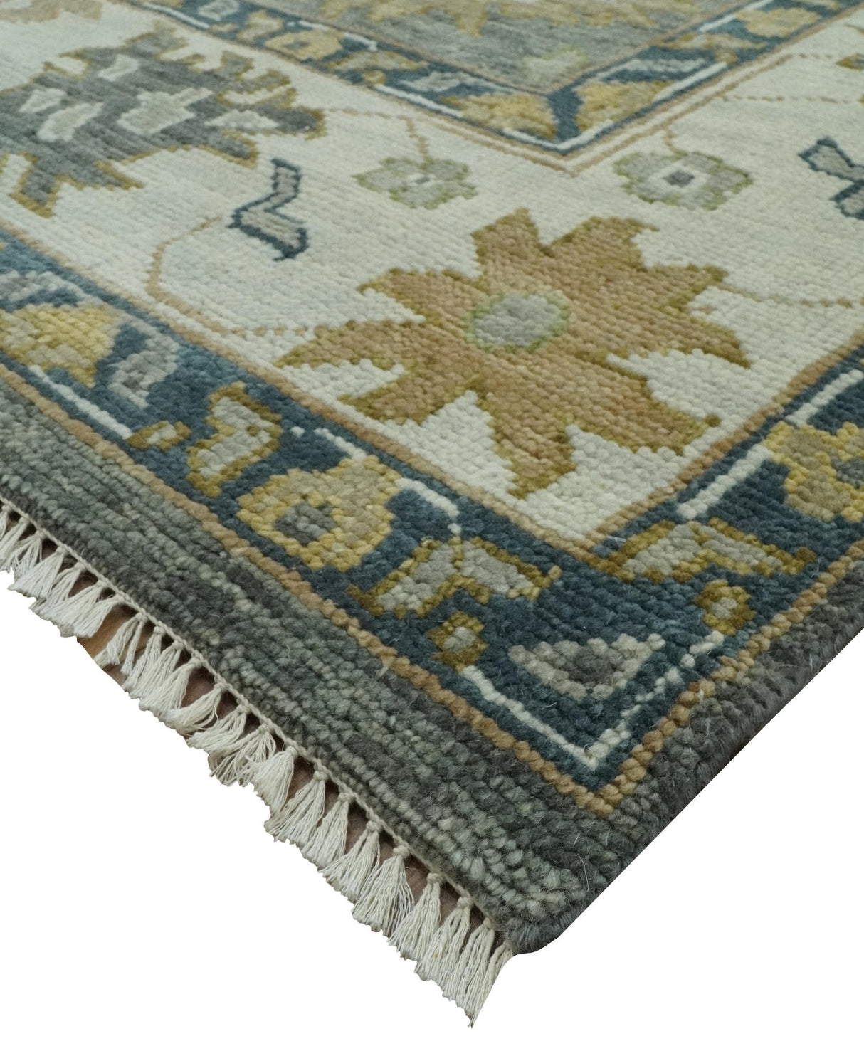 Gray and Ivory Hand Knotted Traditional Oushak 9x12 Wool Area Rug