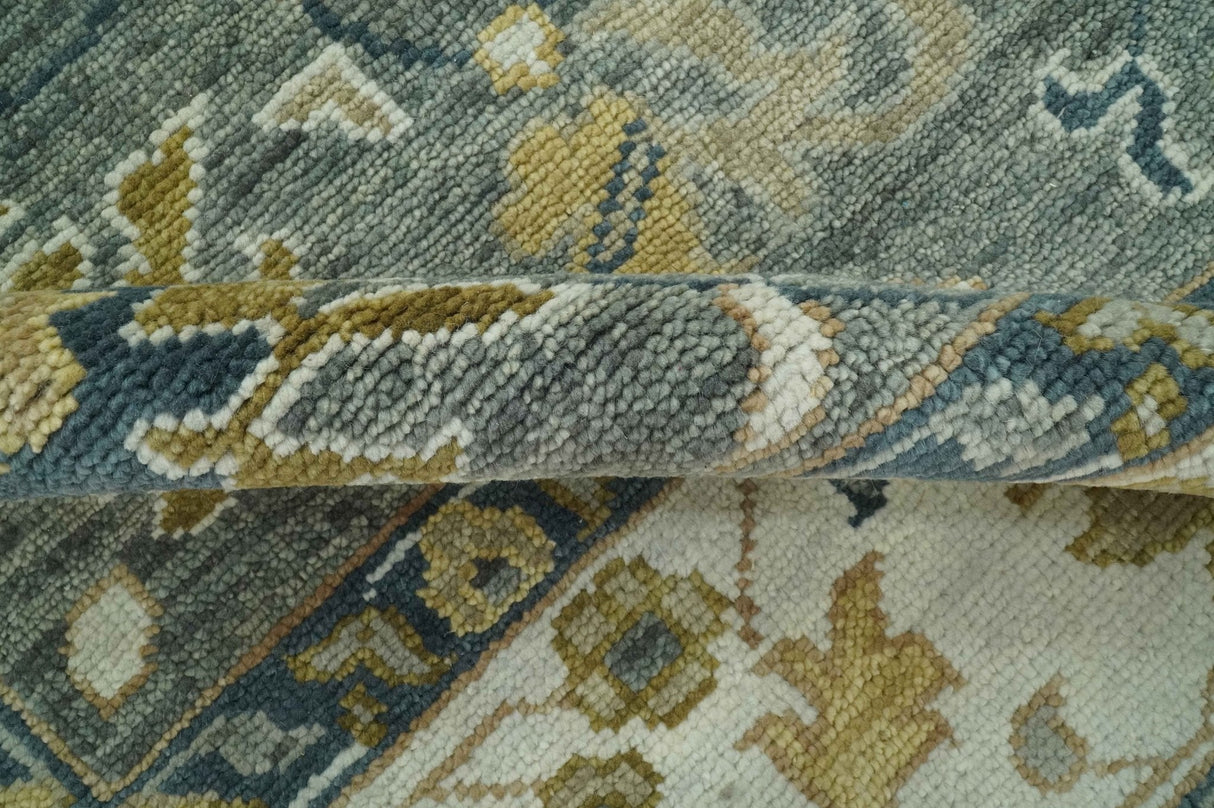 Gray and Ivory Hand Knotted Traditional Oushak 9x12 Wool Area Rug