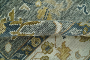 Gray and Ivory Hand Knotted Traditional Oushak 9x12 Wool Area Rug