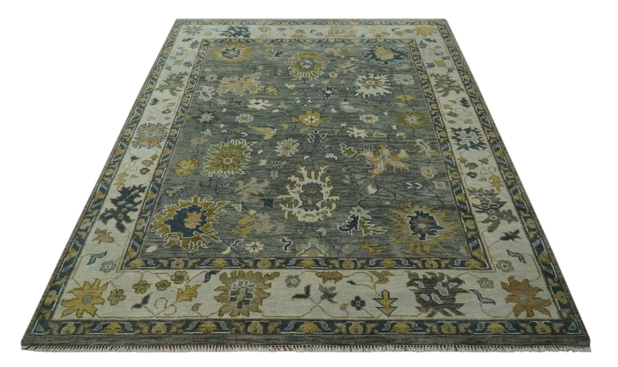 Gray and Ivory Hand Knotted Traditional Oushak 9x12 Wool Area Rug