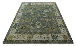 Gray and Ivory Hand Knotted Traditional Oushak 9x12 Wool Area Rug