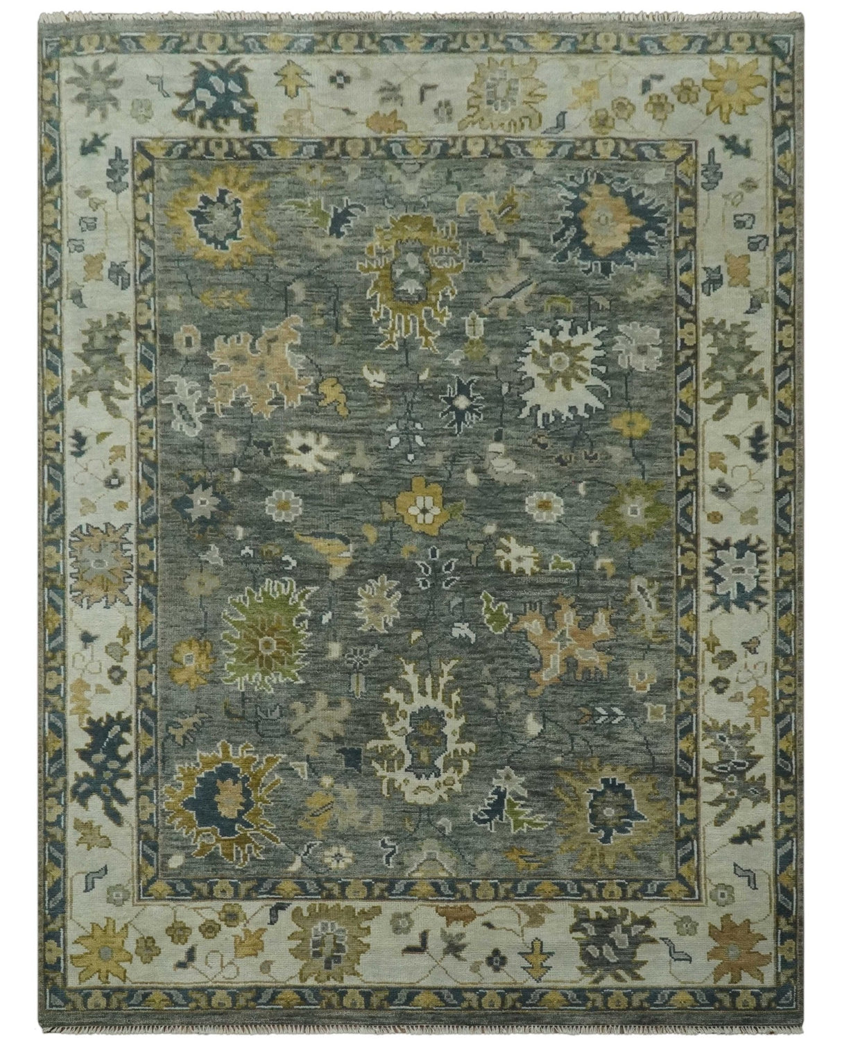 Gray and Ivory Hand Knotted Traditional Oushak 9x12 Wool Area Rug