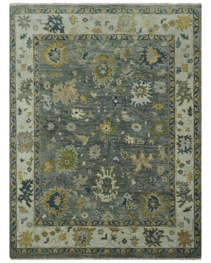 Gray and Ivory Hand Knotted Traditional Oushak 9x12 Wool Area Rug