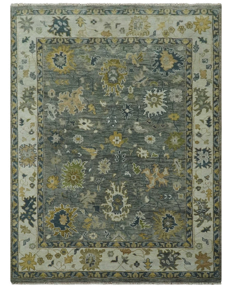 Gray and Ivory Hand Knotted Traditional Oushak 9x12 Wool Area Rug