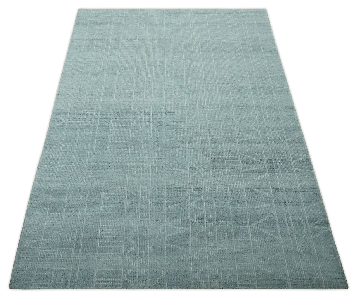 Gray and Silver 5x8 Stripes Design Hand Knotted wool and Art Silk Area Rug