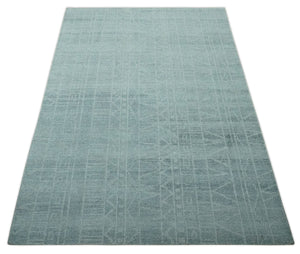 Gray and Silver 5x8 Stripes Design Hand Knotted wool and Art Silk Area Rug