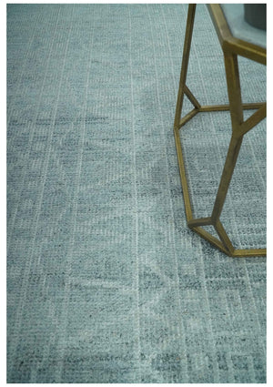 Gray and Silver 5x8 Stripes Design Hand Knotted wool and Art Silk Area Rug