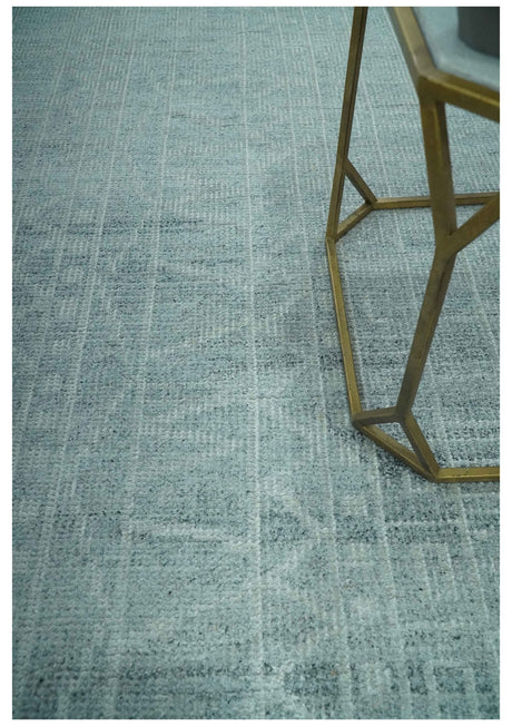 Gray and Silver 5x8 Stripes Design Hand Knotted wool and Art Silk Area Rug