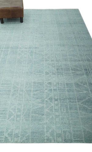 Gray and Silver 5x8 Stripes Design Hand Knotted wool and Art Silk Area Rug