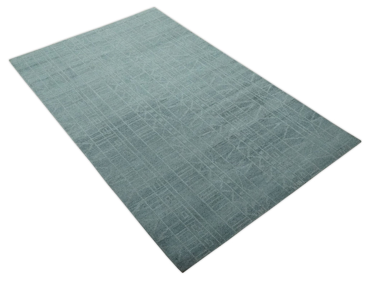 Gray and Silver 5x8 Stripes Design Hand Knotted wool and Art Silk Area Rug